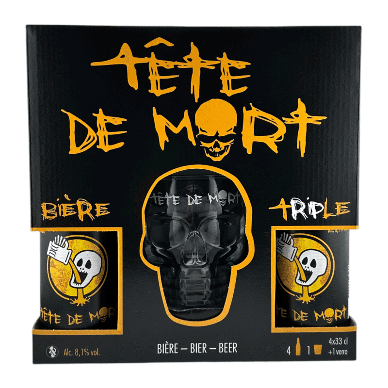 Belgijski Zestaw Piwny Tête de Mort Triple - 4 Piwa + Szklanka Czaszka