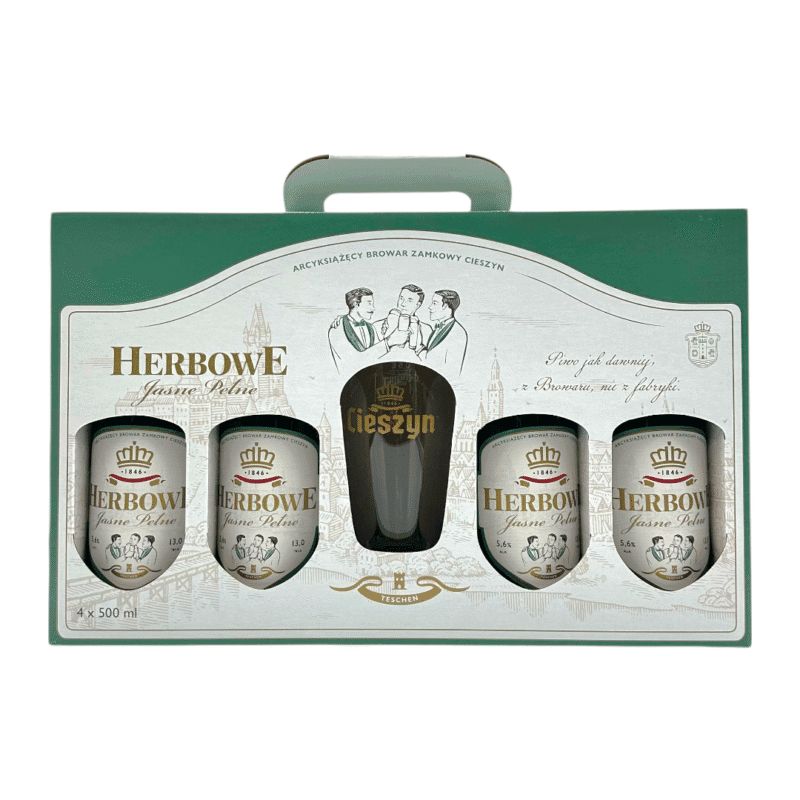 Cieszyn – Zestaw Herbowe Jasne Pełne 4×500 ml + Szklanka