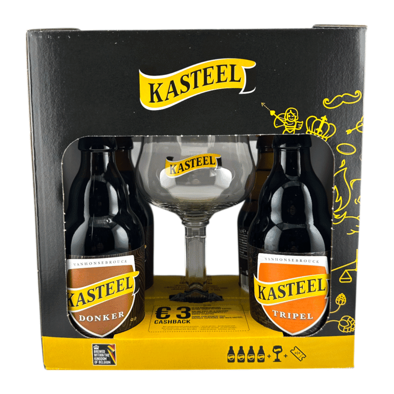 Zestaw Prezentowy Kasteel 4×0,33 l + elegancki pokal