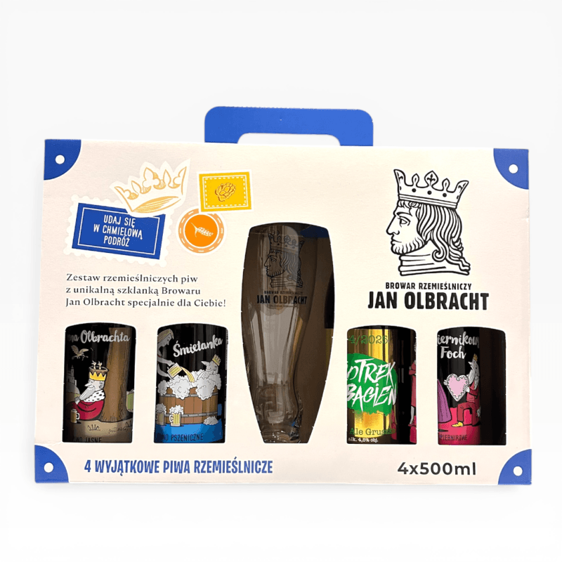 Zestaw Prezentowy Jan Olbracht – 4 piwa rzemieślnicze + szklanka